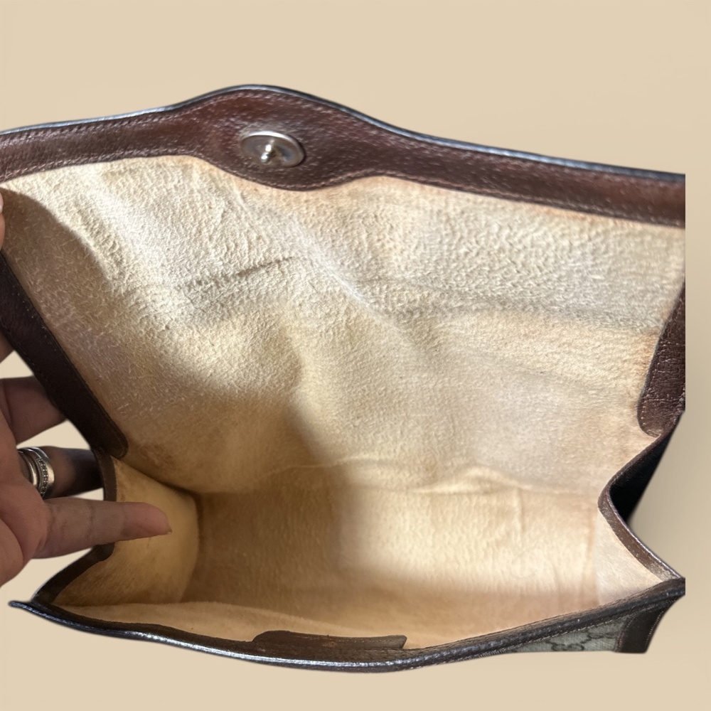 Authentic Gucci Vintage beige/brown GG Sherry Line green & red web Clutch bag - Picture 4 of 8